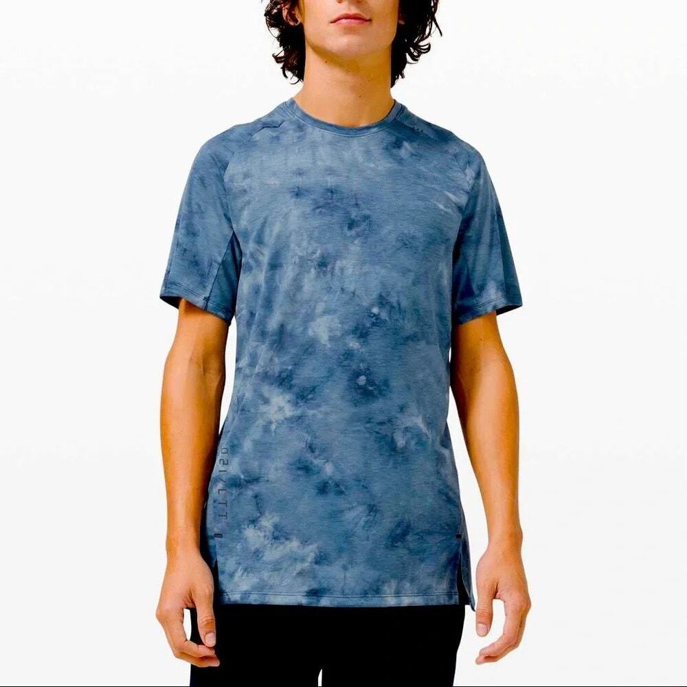 Lululemon Mens Always Agile Tie Dye Quick Dry T-Shirt Size M Blue Running Gym